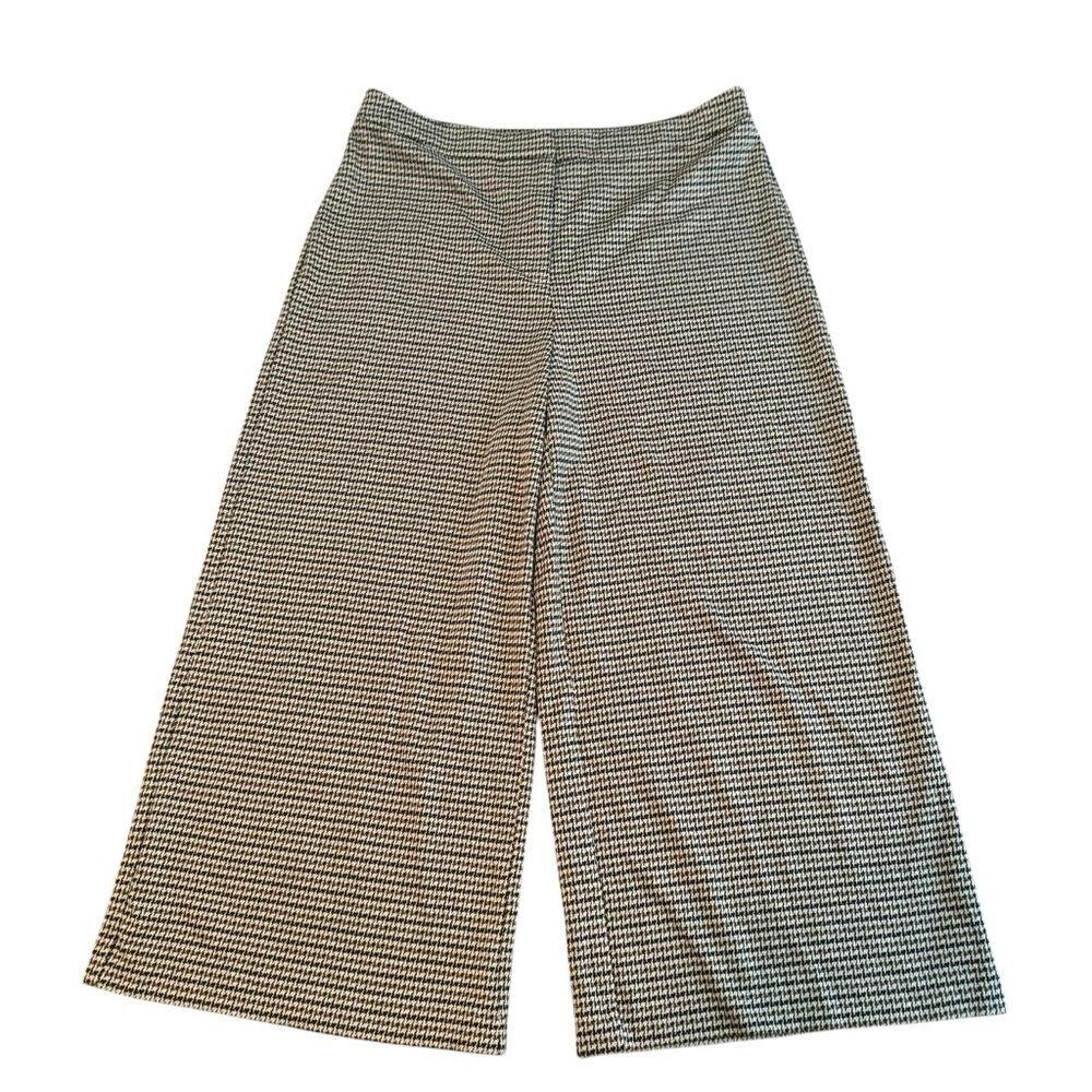 Vince Camuto Wide Leg Pants Size 10 Houndstooth Plaid  Cropped Flowy Classic